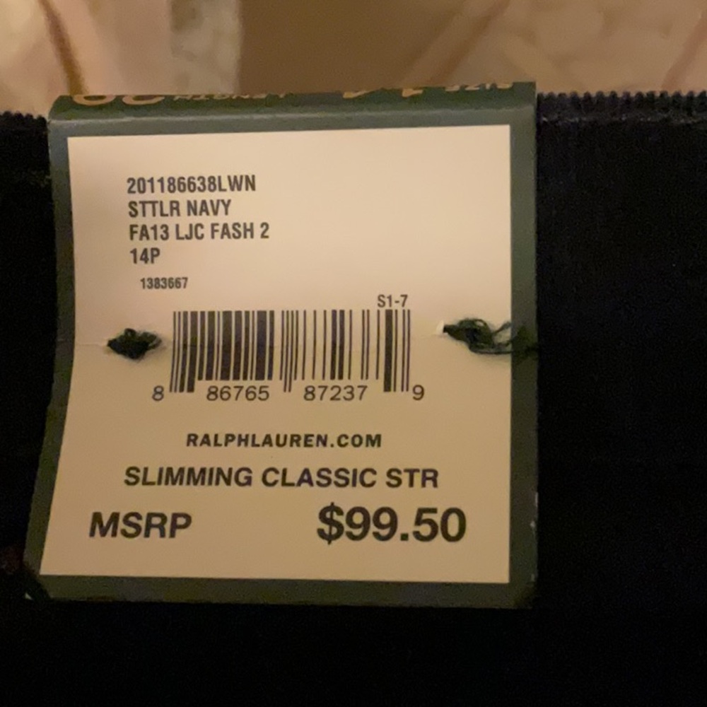 Ralph Lauren Corduroy Pants Classic Straight Black Size 14P NWT - Picture 8 of 8